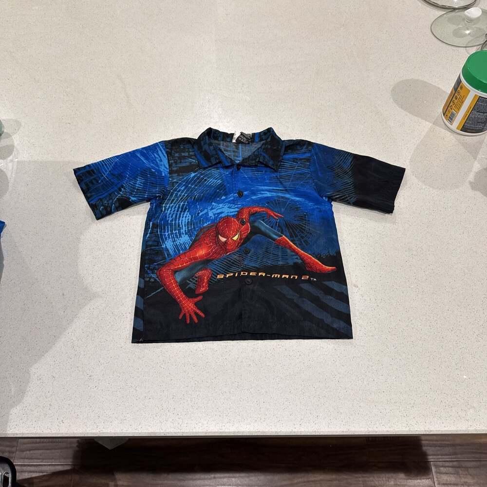Vintage 2002 Marvel Spider-Man All Over Print Button-Up Shirt children’s 6x